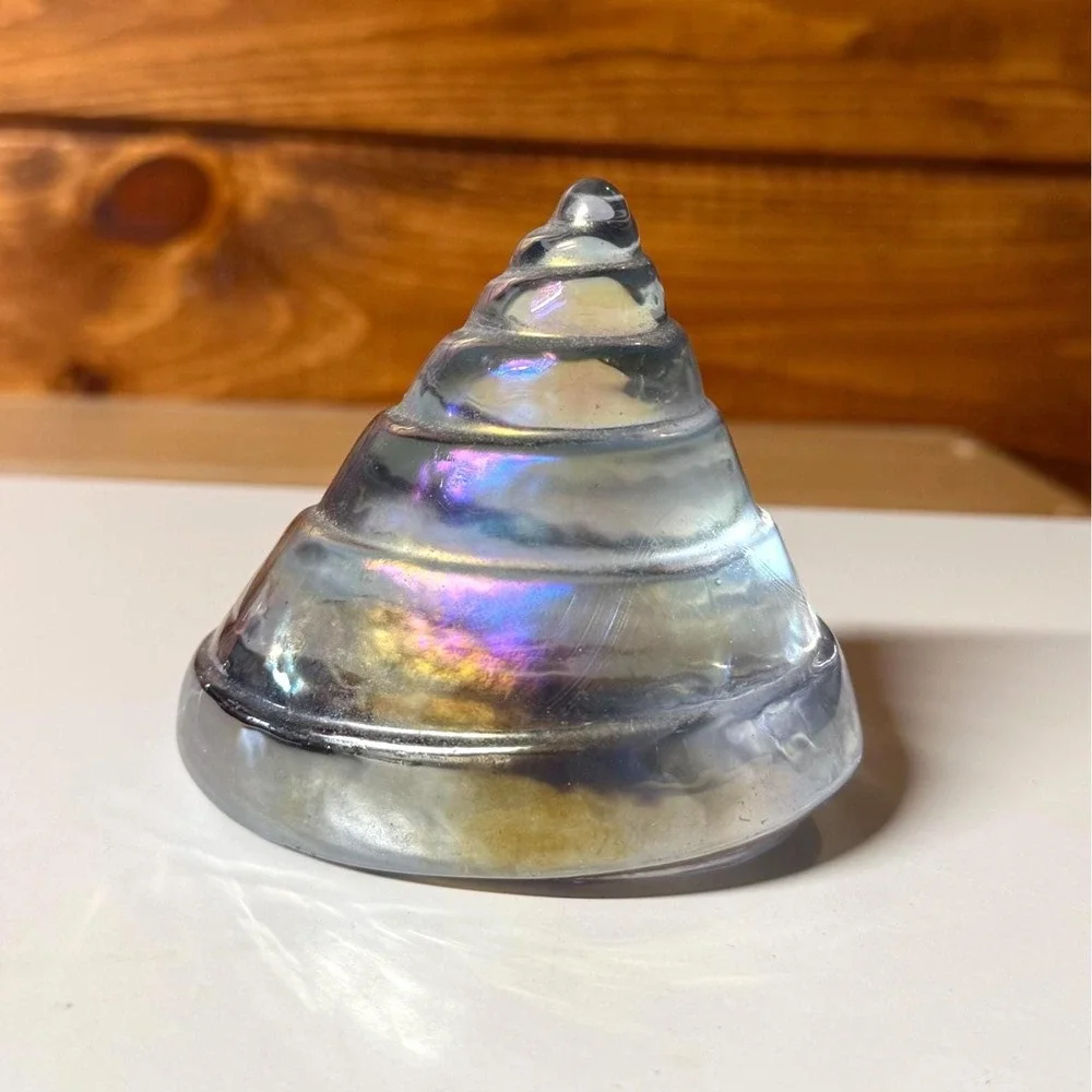 Glass Shell Paperweight | Silvestri Iridescent Art Glass Coastal Decor Seashell
